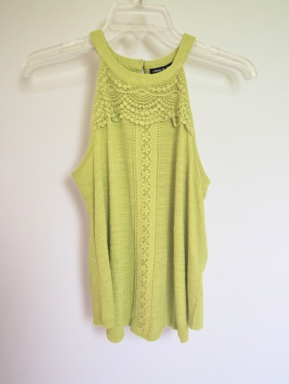 Cable & Gauge Crochet Yoke Draped Halter Tank Top - Lime Green Women's Size SP